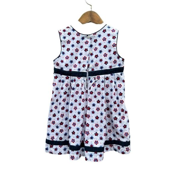 Lil Cactus Red White Blue Floral Pleated Dress Girls Size 6 Bow Holiday size 4 - Picture 2 of 3